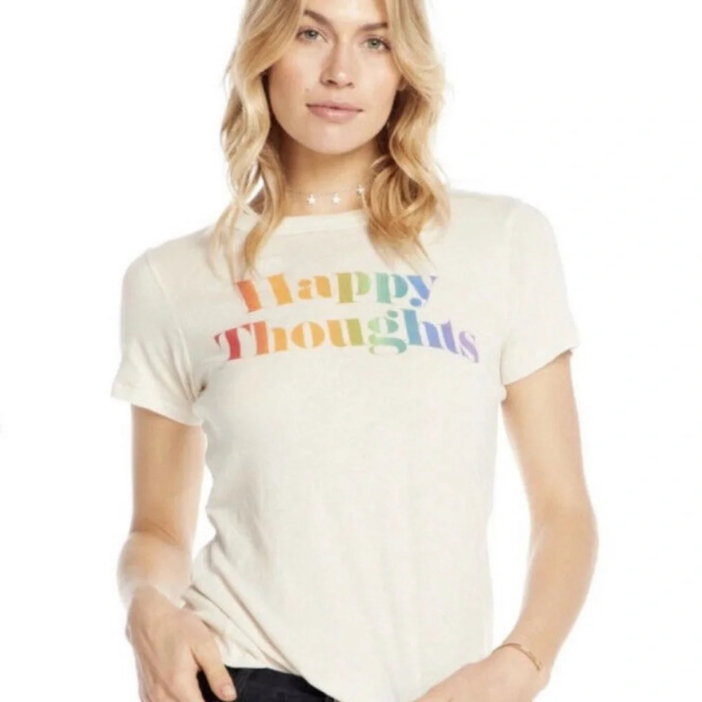 Chaser Happy Thoughts T Shirt Women’s Size MEDIUM Rainbow Y2K Vintage 90s Tee - Picture 2 of 6